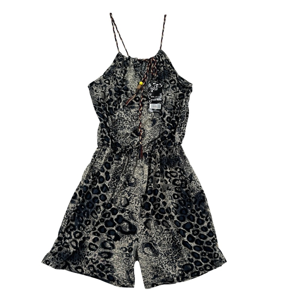 Unbranded Womens Size S/M Leopard Print Romper Grey Black Animal Tassel Mob Wife